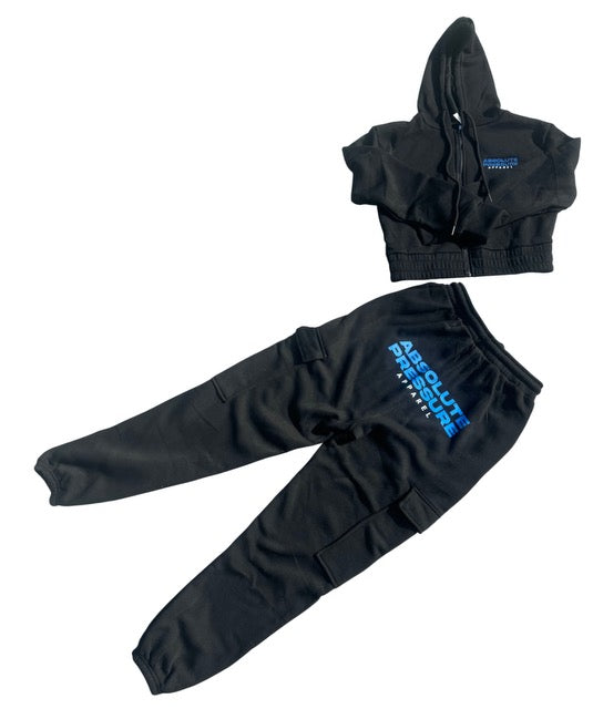 Black Crop-Top Fleece Set