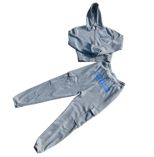 Grey Crop-Top Fleece Set