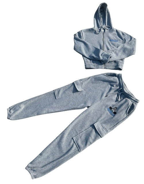 Grey Crop-Top Fleece Set