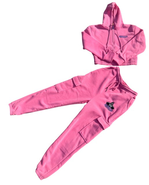 Pink Crop-Top Fleece Set