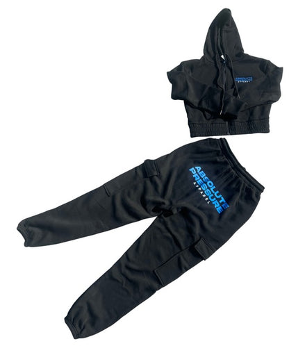 Black Crop-Top Fleece Set