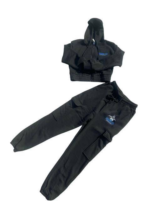 Black Crop-Top Fleece Set