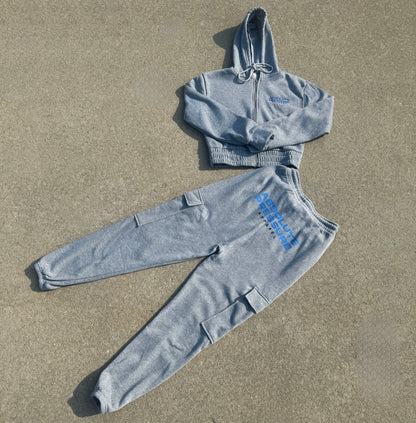 Grey Crop-Top Fleece Set