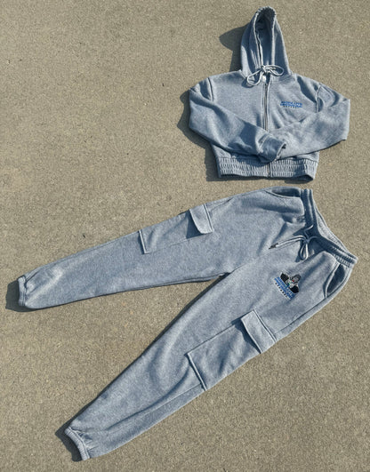 Grey Crop-Top Fleece Set